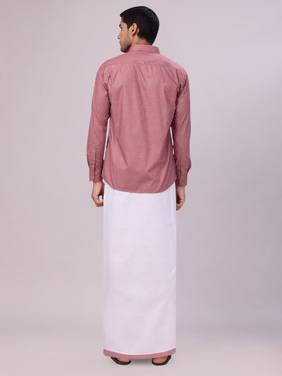 Men's Light Maroon Color Shirt with Matching Border Dhoti Combo Casper back pose