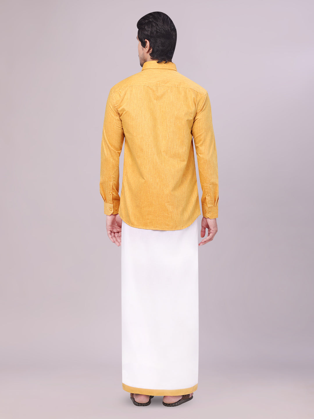 Mustard Men Shirt Dhoti Set Combo back pose