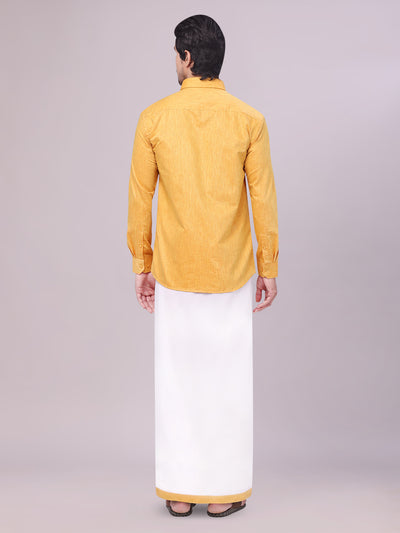 Mustard Men Shirt Dhoti Set Combo back pose