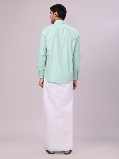 Men's See Green Shirt with Matching Border Flexi Dhoti Combo Casper Flexi back pose