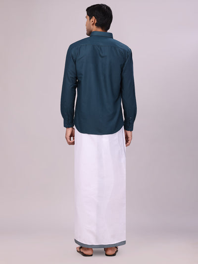 Men's Cotton Dark Green Matching Shirt and Dhoti Combo Luster back pose