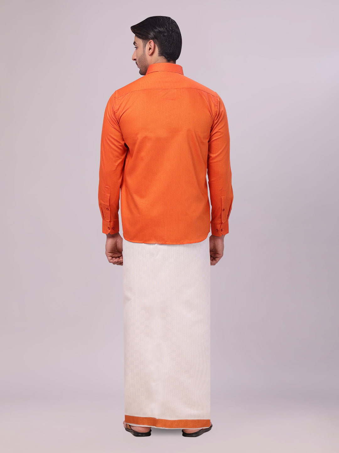 Men's Cotton Brick Shirt and Airtex Matching Border Dhoti Combo Nector