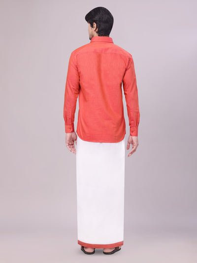 Father Brick Men Shirt Dhoti Set Combo back pose