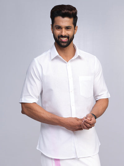 Mens Cotton Regular Fit White Shirt Anti Stain by Minister White 3