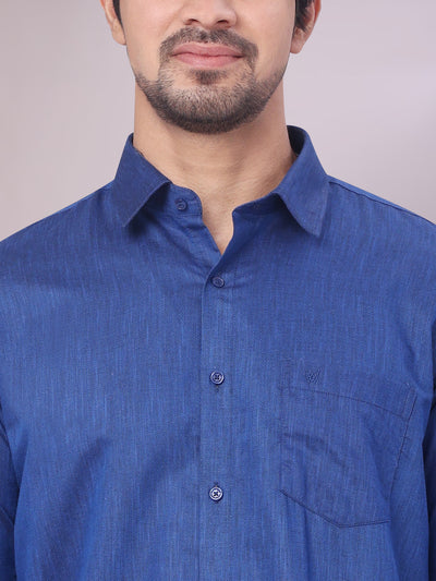 Dark Blue Colour Cotton Shirt close view