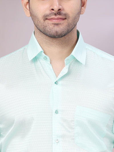 Men's Art Silk Mint Gold Jacquard Full Sleeves Shirt with 2 1/2"  Jari Border & Towel Dhoti Combo Nautica