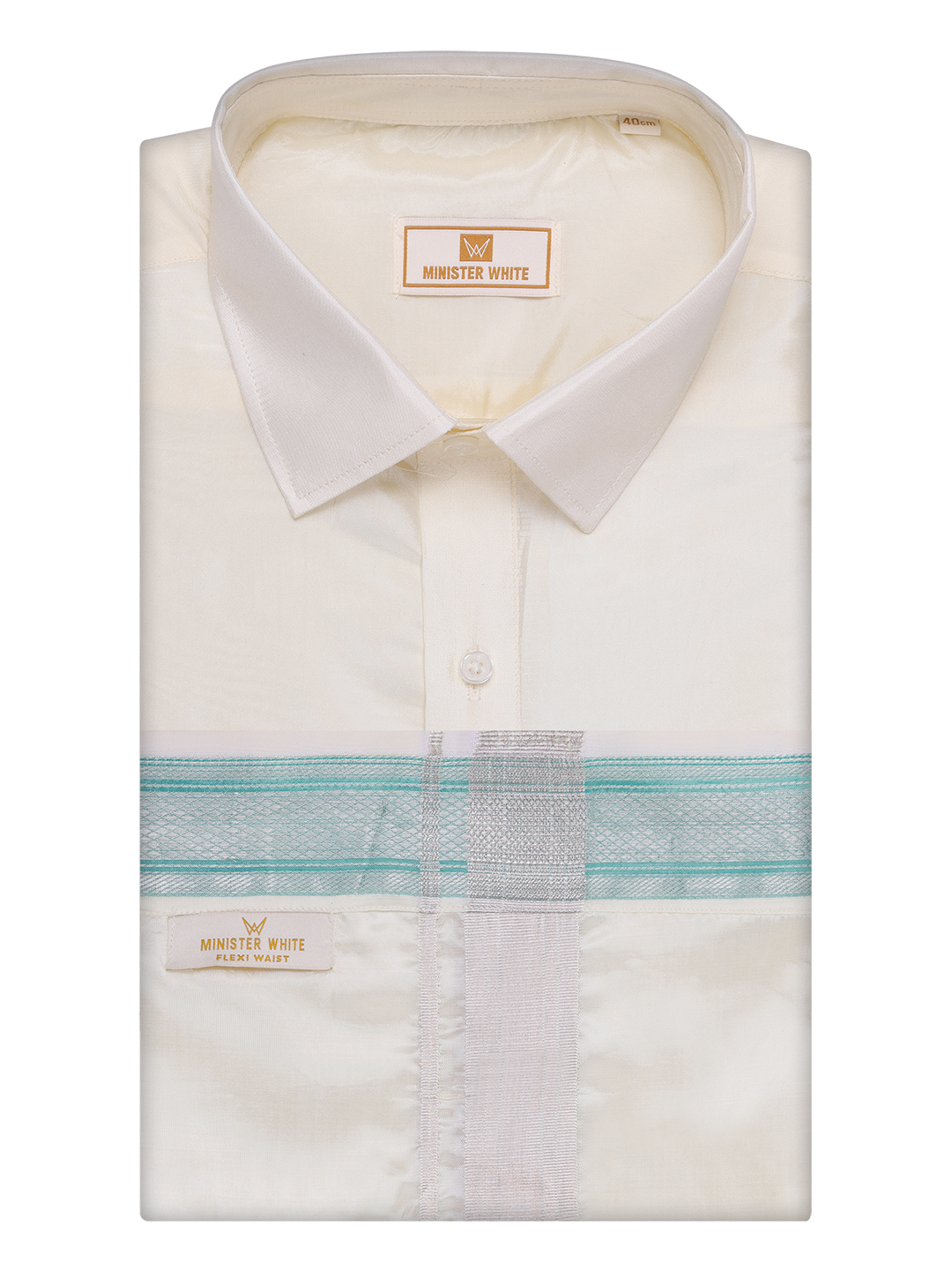 Men's Art Silk Cream Full Sleeves Shirt with Fancy Jari Border Flexi Dhoti Combo Finesse