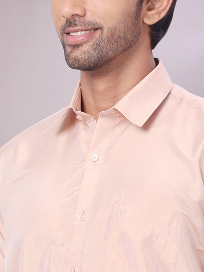 Men's Art Silk Light Copper Full Sleeves Shirt Finesse close view