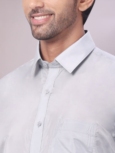Men's Art Silk Steel Grey Full Sleeves Shirt Finesse close view