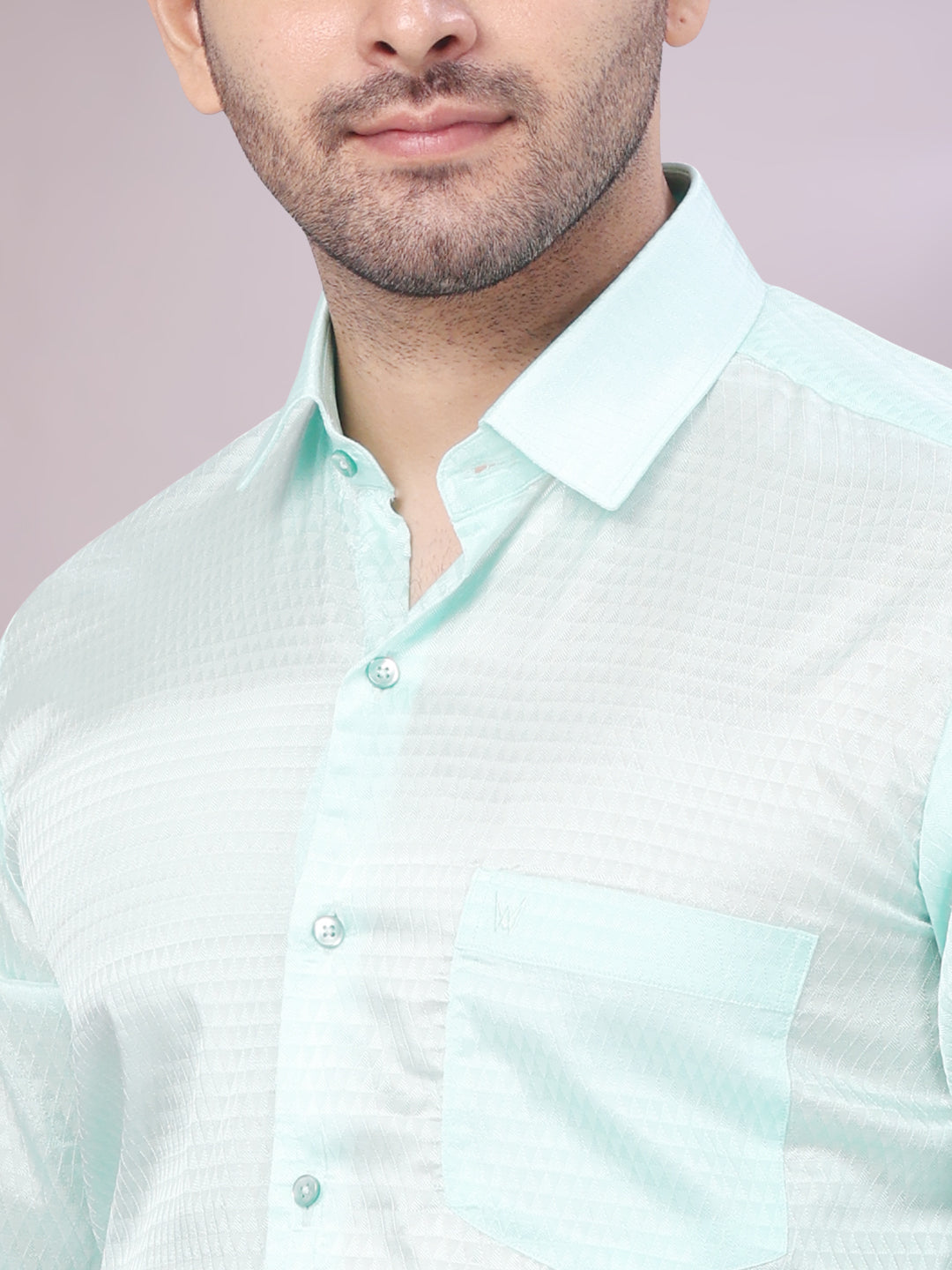 Men's Art Silk Mint Gold Jacquard Full Sleeves Shirt with 2 1/2"  Jari Border & Towel Dhoti Combo Nautica