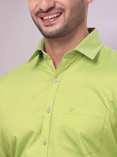 Men's Cotton Parrot Green Shirt Nector close view