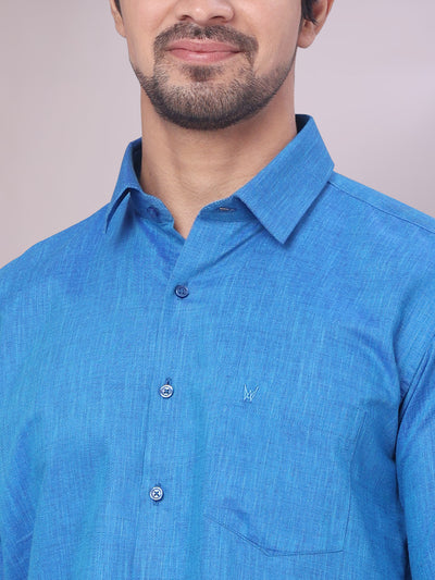 Blue Colour Cotton Shirt close view