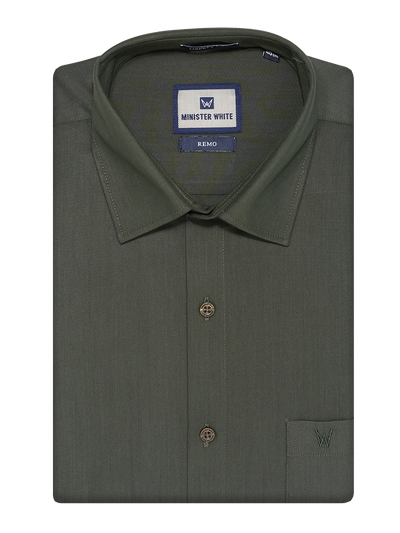 Mens Cotton Regular Fit Green Colour Shirt Remo by Minister White