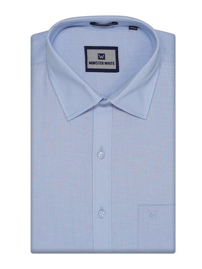 Mens Cotton Linen Regular Fit Sky Blue Colour Shirt Azuro Linen by Minister White