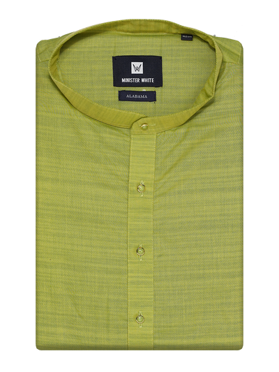 Mens Cotton Light Green Colour Full Sleeves Kurta Alabama by Minister White