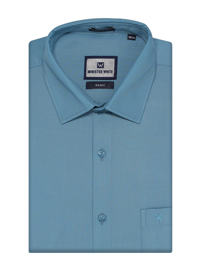 Mens Cotton Regular Fit Blue Colour Shirt Remo by Minister White
