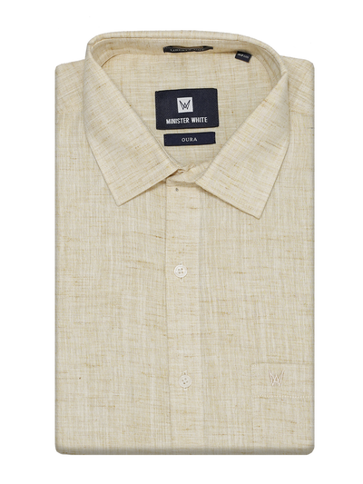 Mens Cotton Sand Colour Regular Fit Shirt Oura by Minister White