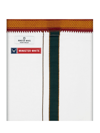 Mens Cotton White Colour Single Layered with Myilkhgan Border Flexi Dhoti - Agnimitra by Minister White
