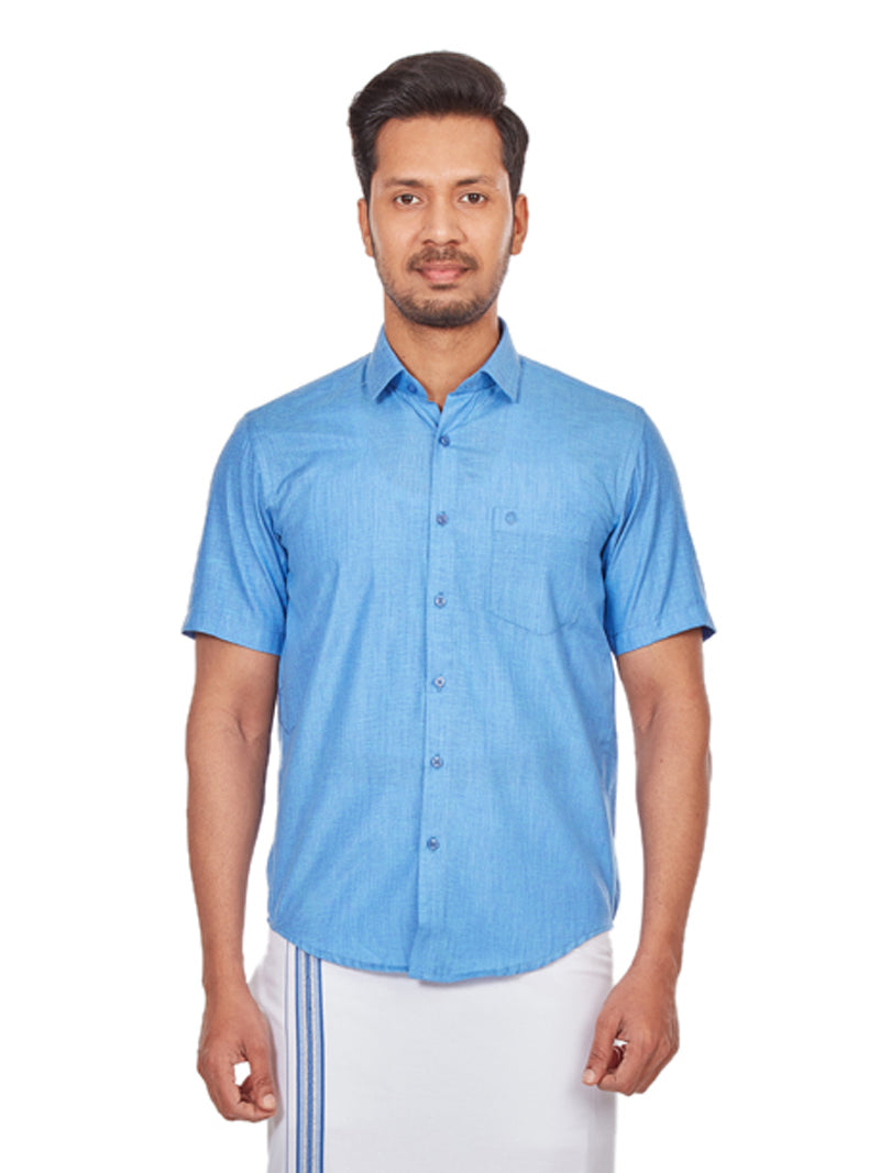 Matching Junior Senior Dupion Satin Blue Shirt with Dhoti Combo