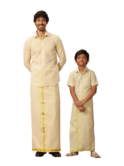 Junior Senior Brass Colour Tissue Shirt with Jari Dhoti Combo