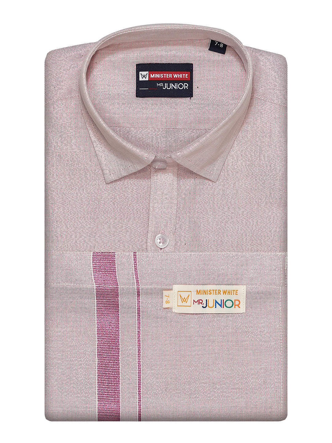 Boys Tissue Rose Colour Shirt with Dhoti Combo Ambitious Boy by Minister White