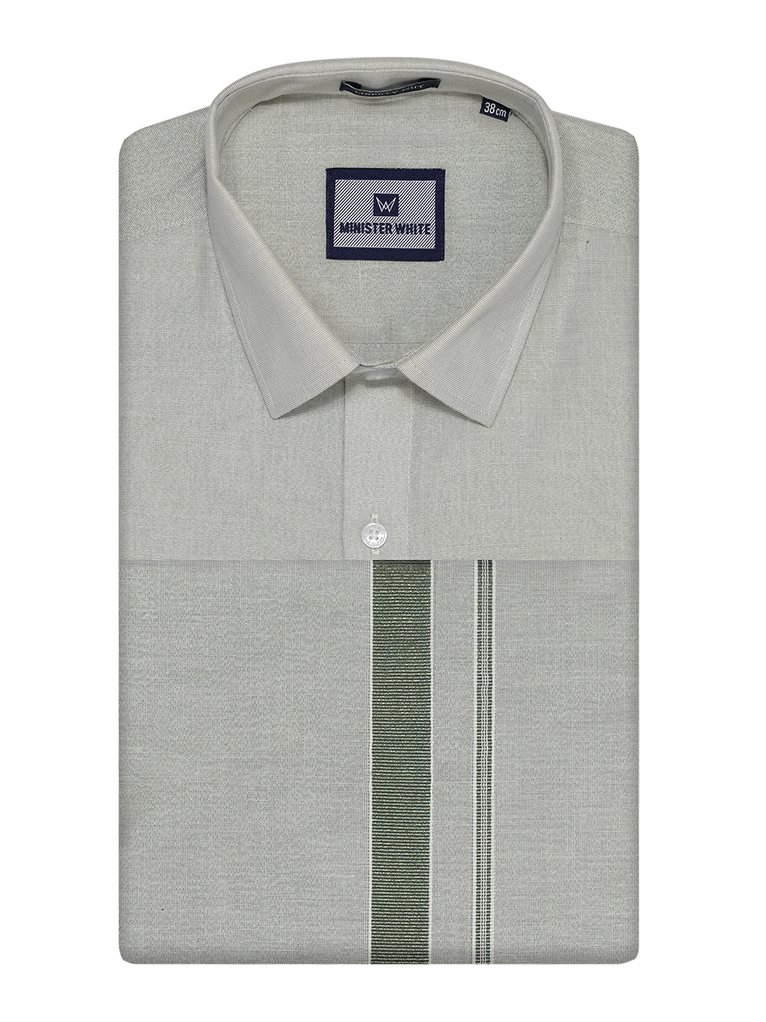 Mens Tissue Olive Green Dhoti Shirt Wedding Combo Maverik by Minister White