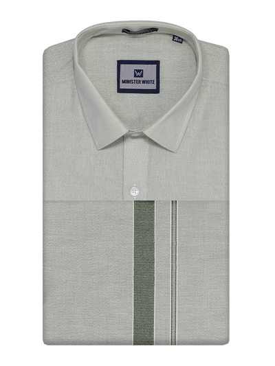 Mens Tissue Olive Green Dhoti Shirt Wedding Combo Maverik by Minister White