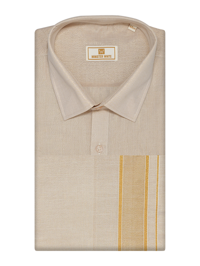 Mens Tissue Gold Colour Dhoti Shirt Wedding Combo Maverik