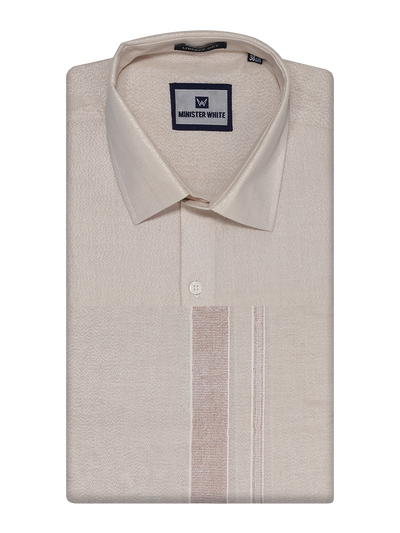 Mens Tissue Light Copper Colour Dhoti Shirt Wedding Combo Maverik by Minister White