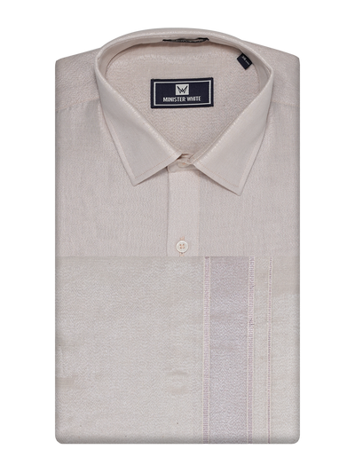 Mens Tissue Almond Colour Dhoti Shirt Wedding Combo Maverik by Minister White