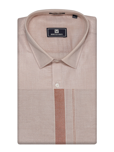 Mens Tissue Copper Dhoti Shirt Wedding Combo Maverik by Minister White