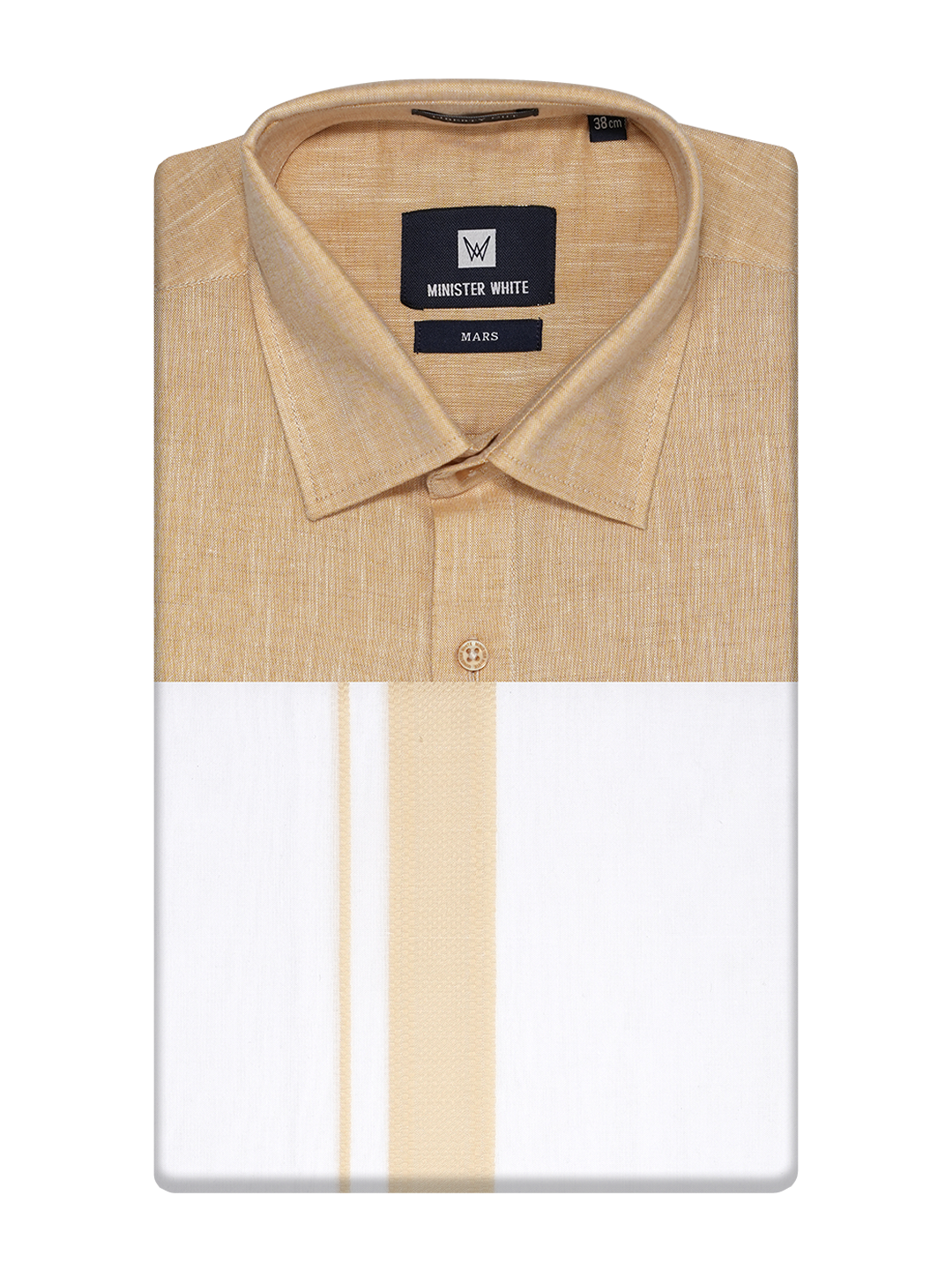 Mens Light Sandal Colour Shirt with Matching Fancy Border Dhoti Combo Lemax_SH08