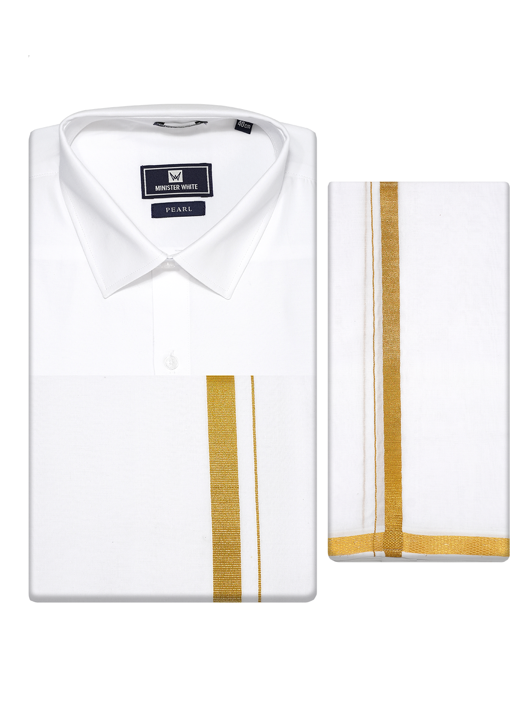 Men's White Full Sleeves Wedding Shirt, Dhoti & Nerial Combo - Cistus White by Minister White