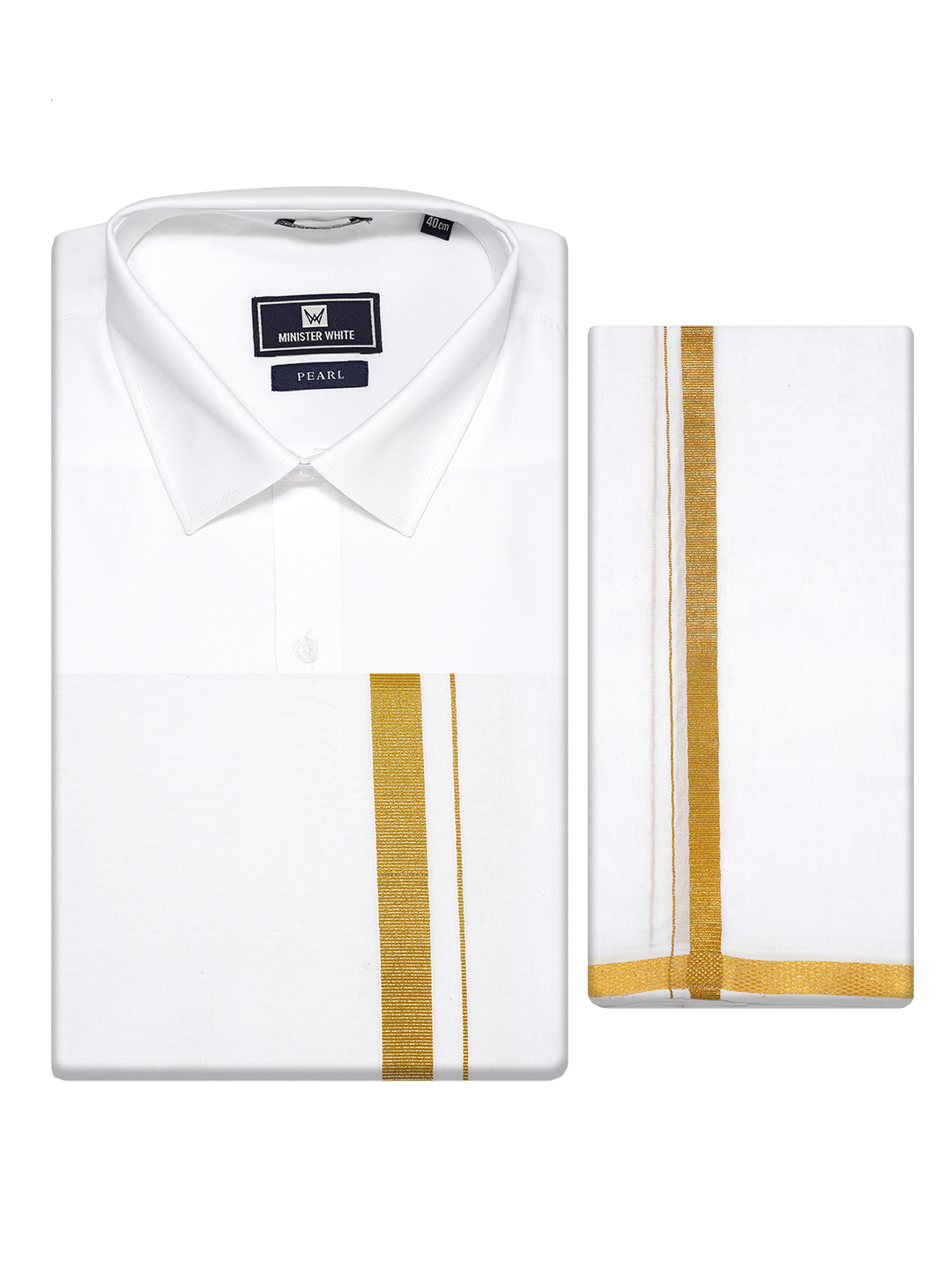 Mens White Full Sleeves Wedding Shirt, Dhoti & Nerial Combo - Cistus_White