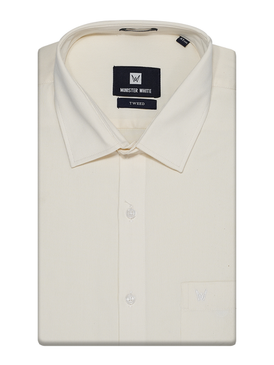 Mens Cotton Cream Colour Striped Regular Fit Shirt Tweed by Minister White