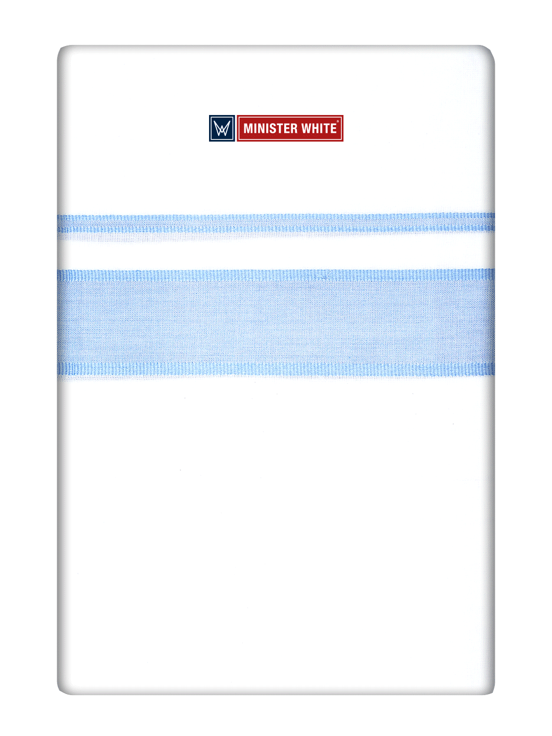 Mens Cotton White Double Layered Dhoti with Light Blue Fancy Kara - Empuran by Minister White