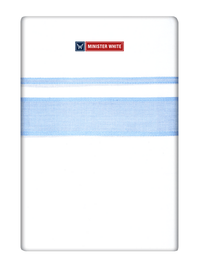 Mens Cotton White Double Layered Dhoti with Light Blue Fancy Kara - Empuran by Minister White