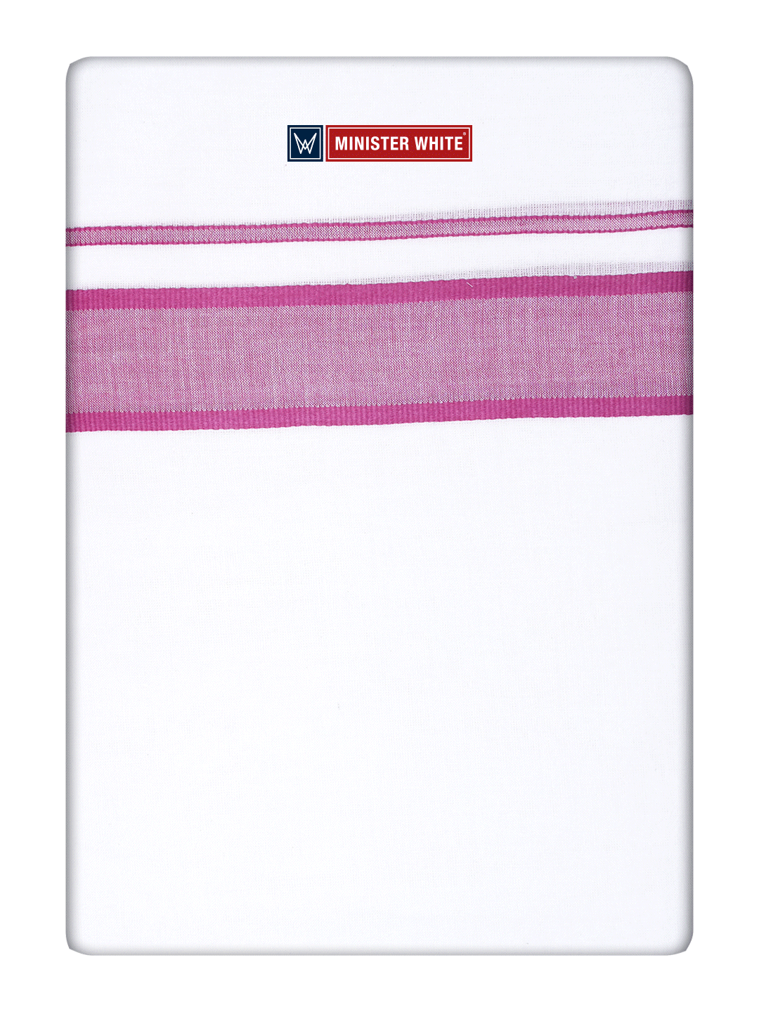 Mens Cotton White Double Layered Dhoti with Magenta Fancy Kara - Empuran