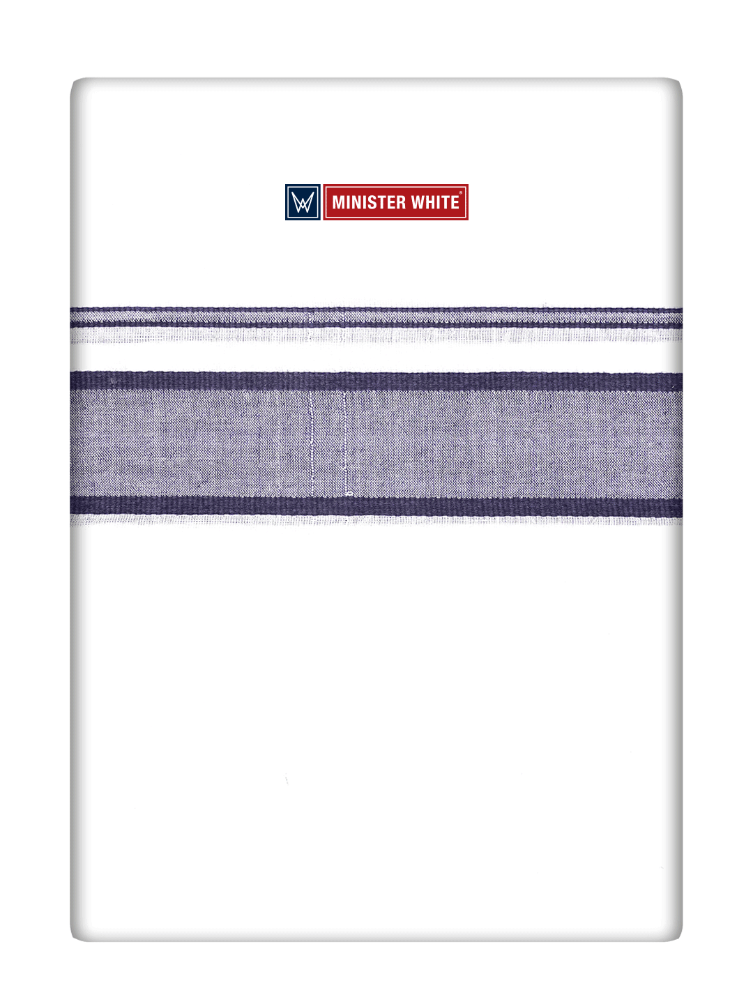 Mens Cotton White Double Layered Dhoti with Navy Fancy Kara- Empuran by Minister White