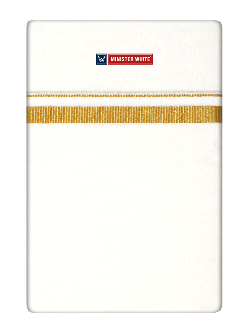 Mens Cotton Cream Double Layered Dhoti with 1/2" Gold Jari Border - Glow 1/2 by Minister White