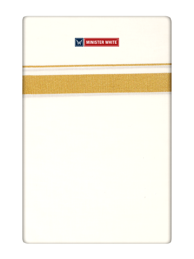 Mens Cotton Cream Single Layered Dhoti with 3/4" Gold Jari Border - Melon by Minister White