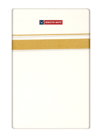 Mens Cotton Cream Single Layered Dhoti with 3/4" Gold Jari Border - Melon by Minister White