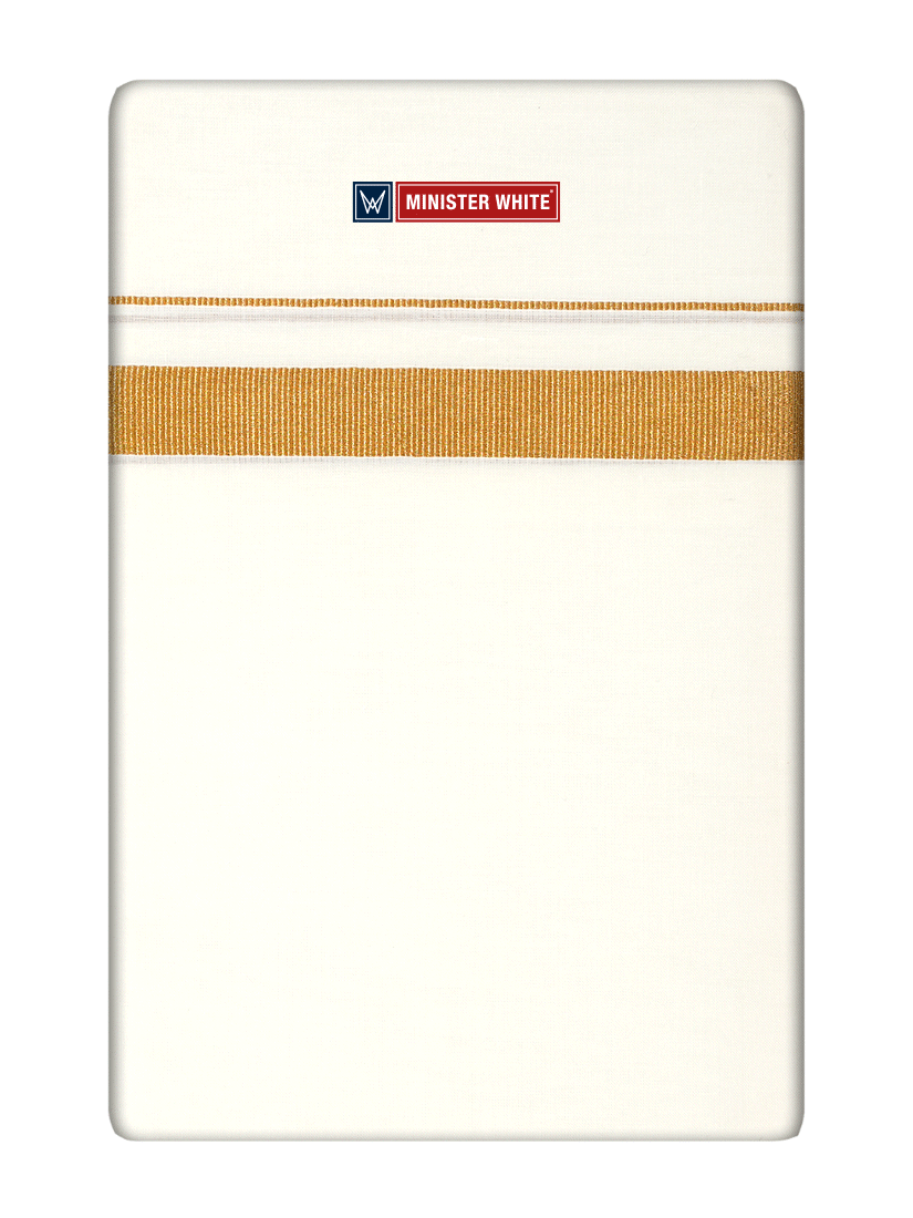 Mens Cotton Cream Single Layered Dhoti with 3/4" Gold Jari Border - Prime 3/4 by Minister White