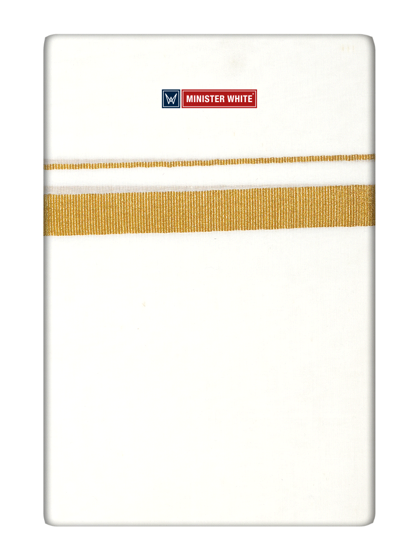 Mens Cotton Cream Double Layered Dhoti with 3/4" Gold Jari Border - Glow 3/4