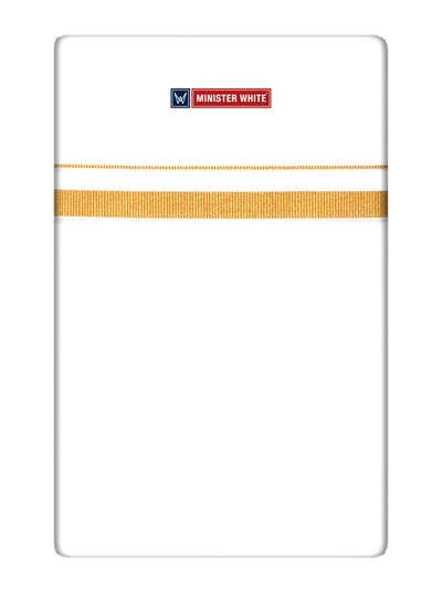 Mens Cotton White Single Layered Dhoti with 1/2" Gold Jari Border - Prime 1/2 by Minister White