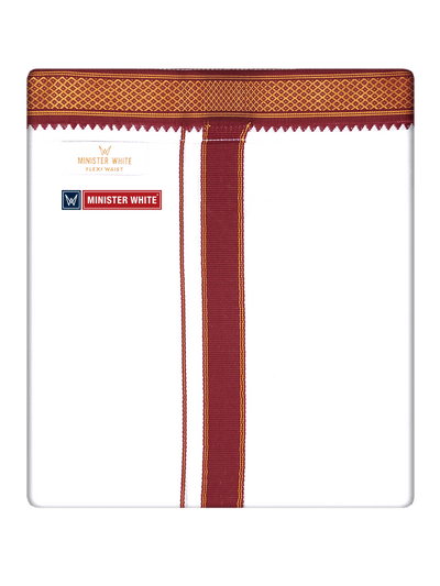Mens Cotton White Colour Double Layered with Myilkhgan Border Velcro Pocket Dhoti - Kanishka by Minister White