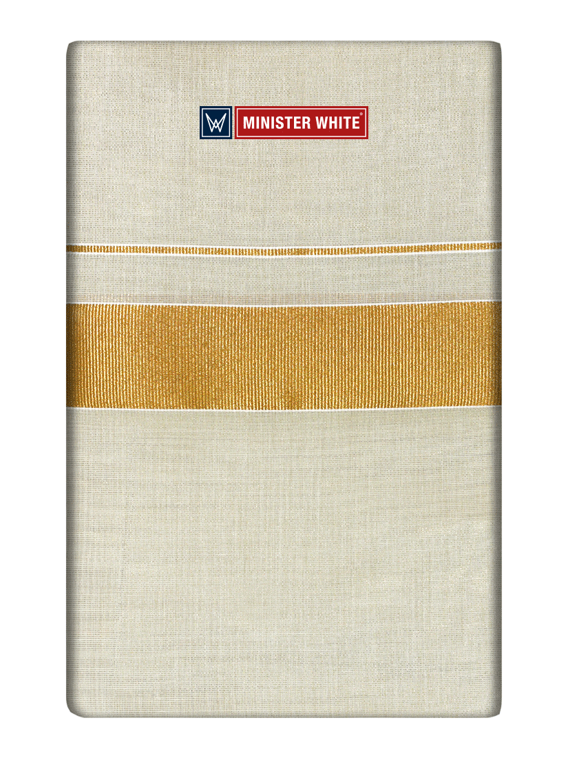 Mens Single Layer Tissue Cream Colour Dhoti with Jari Border- Spartan 80 K by Minister White