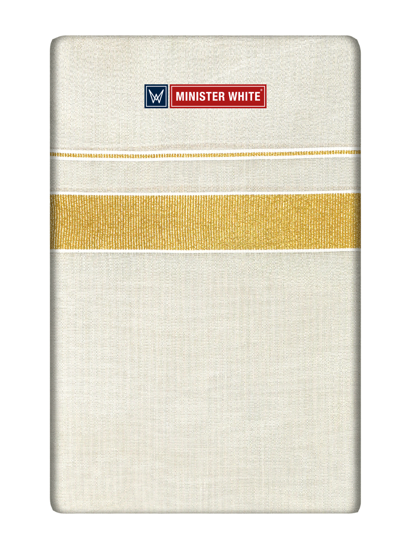 Mens Single Layer Tissue Cream Colour Dhoti with Jari Border- Spartan 60 K by Minister White