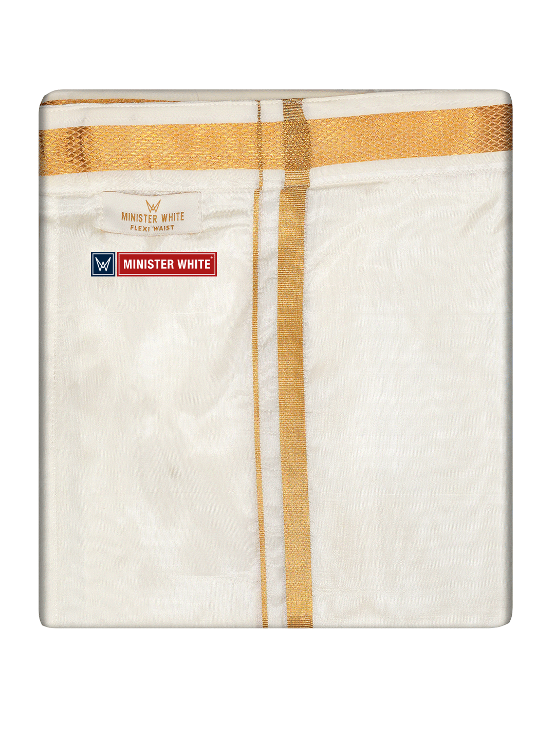 Mens Cotton Cream Double Layered with Gold Jari Flexi Dhoti - Chairman by Minister White