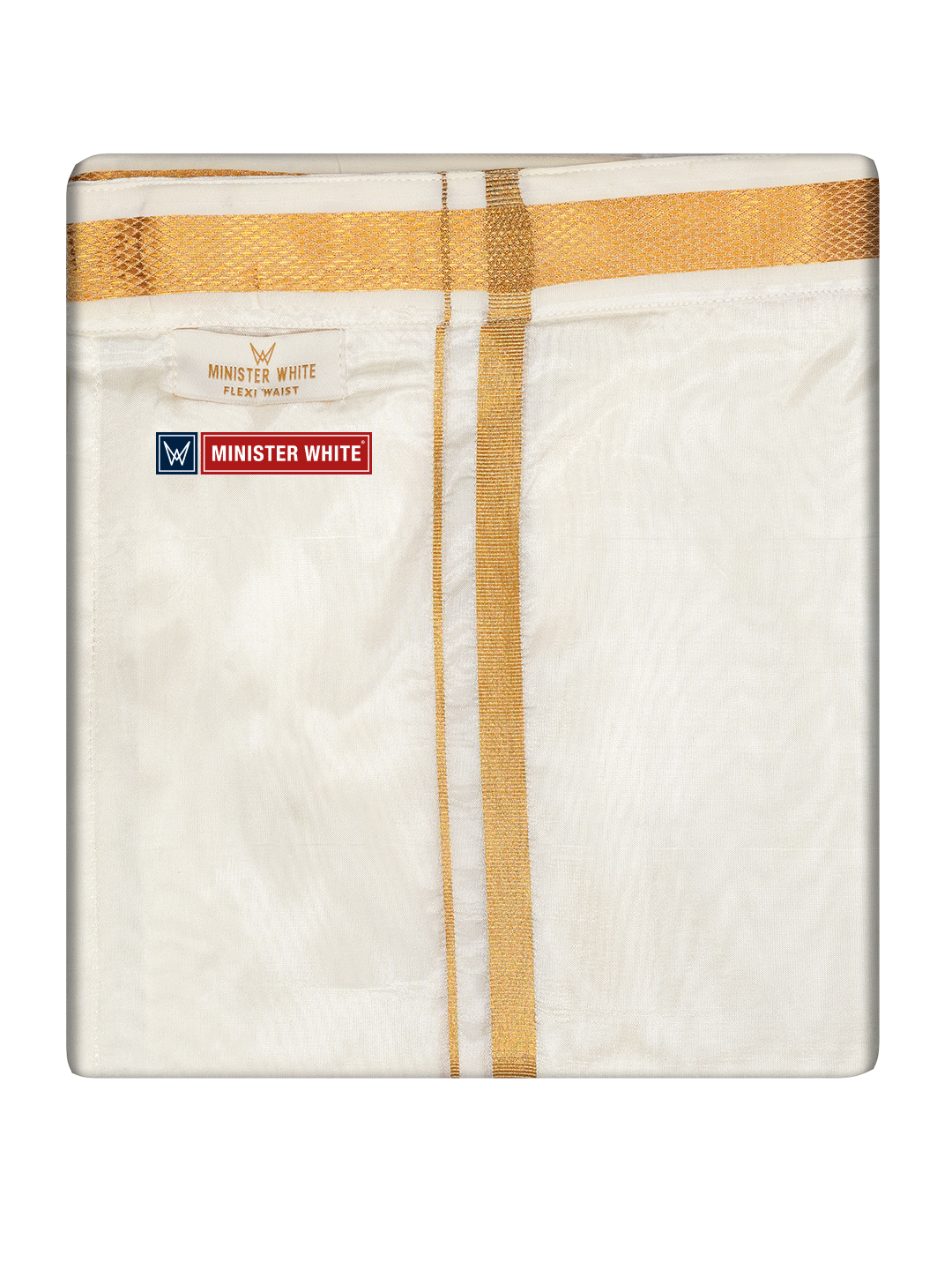 Mens Cotton Cream Double Layered with Gold Jari Flexi Dhoti - Chairman